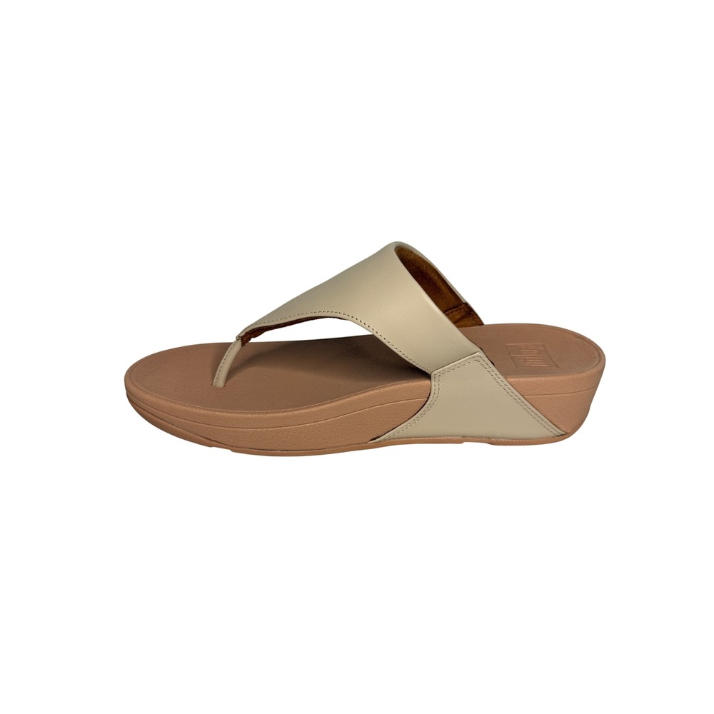 FitFlop Lulu Leather Toe-Post Sandals Beige Tan Ergonomic Wedge Thong Womens 8